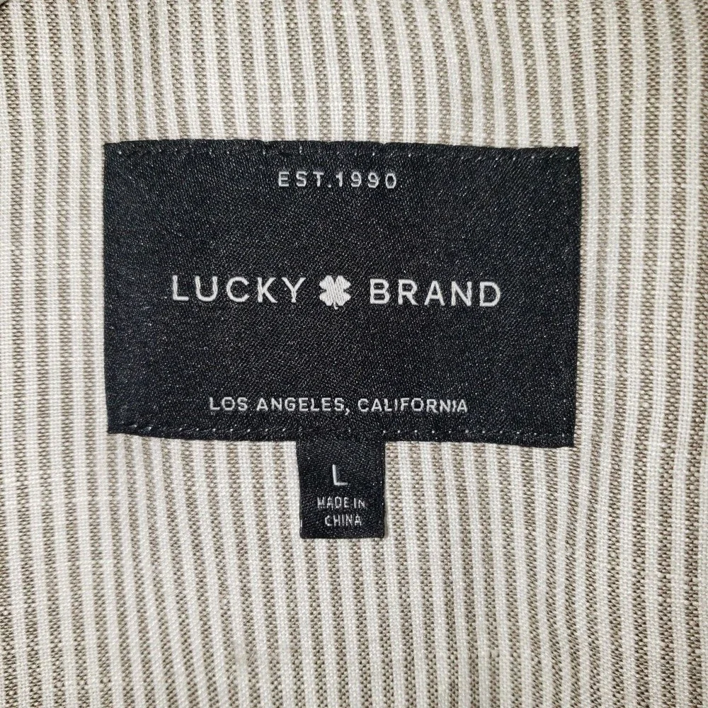 Lucky Brand Sz L Women's Linen Blend Striped Jacket Full Zip Waist Drawstring - Picture 8 of 12